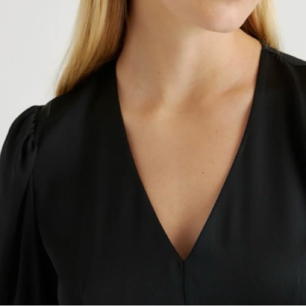 NEW Quince Washable Stretch Silk Puff Sleeve Mini Dress Black Satin Size XL - Picture 3 of 12